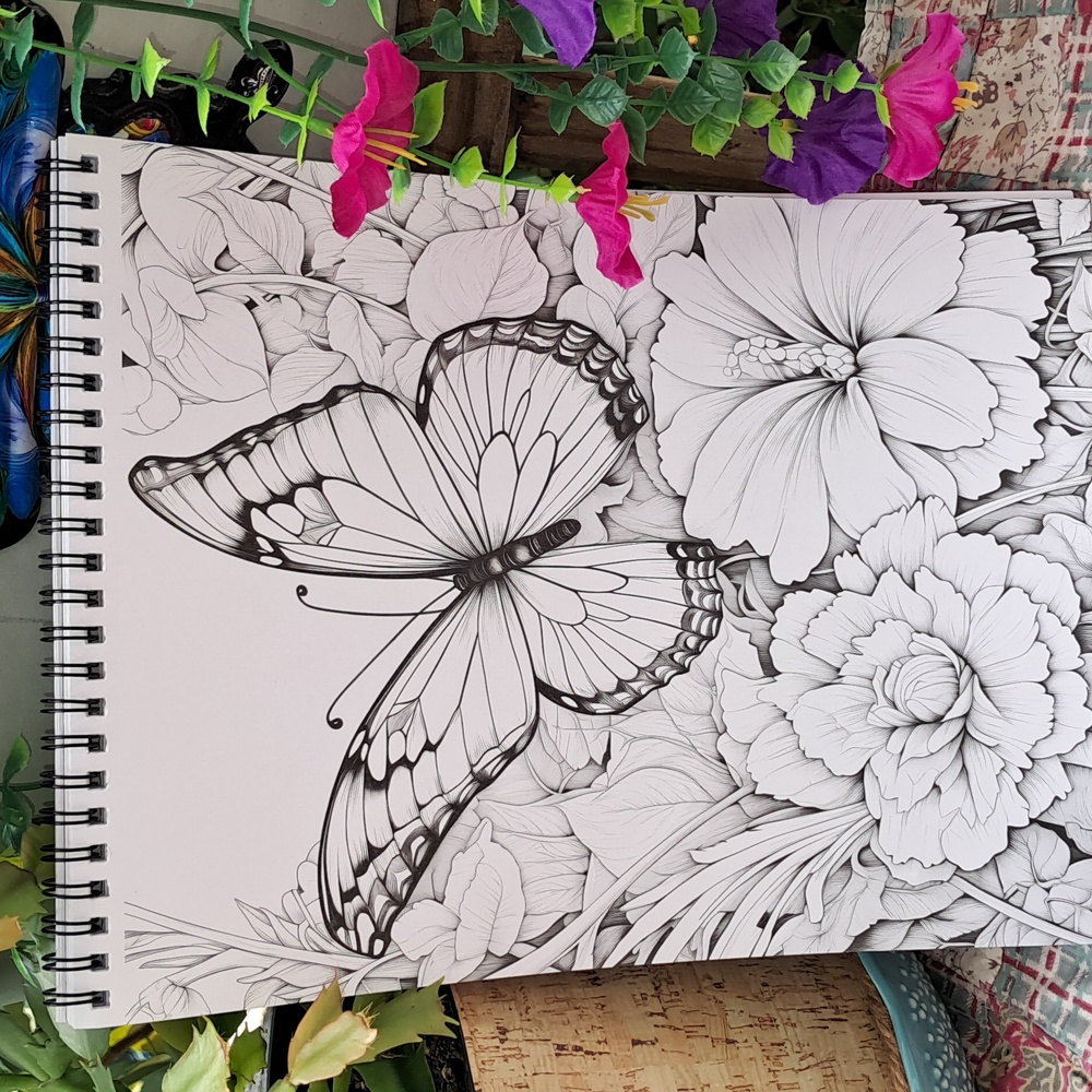 🆕DREAM BUTTERFLY in Flowers 🪻🦋🌺 Spiral Bound Coloring Book - Picture 8 of 12